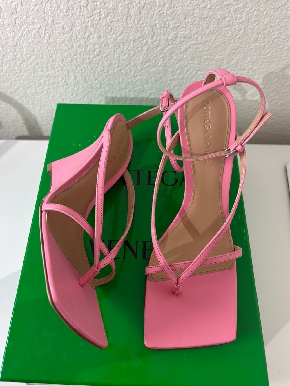 Bottega Veneta Pink Strappy Wedge Sandal with Ankle Strap 37.5
